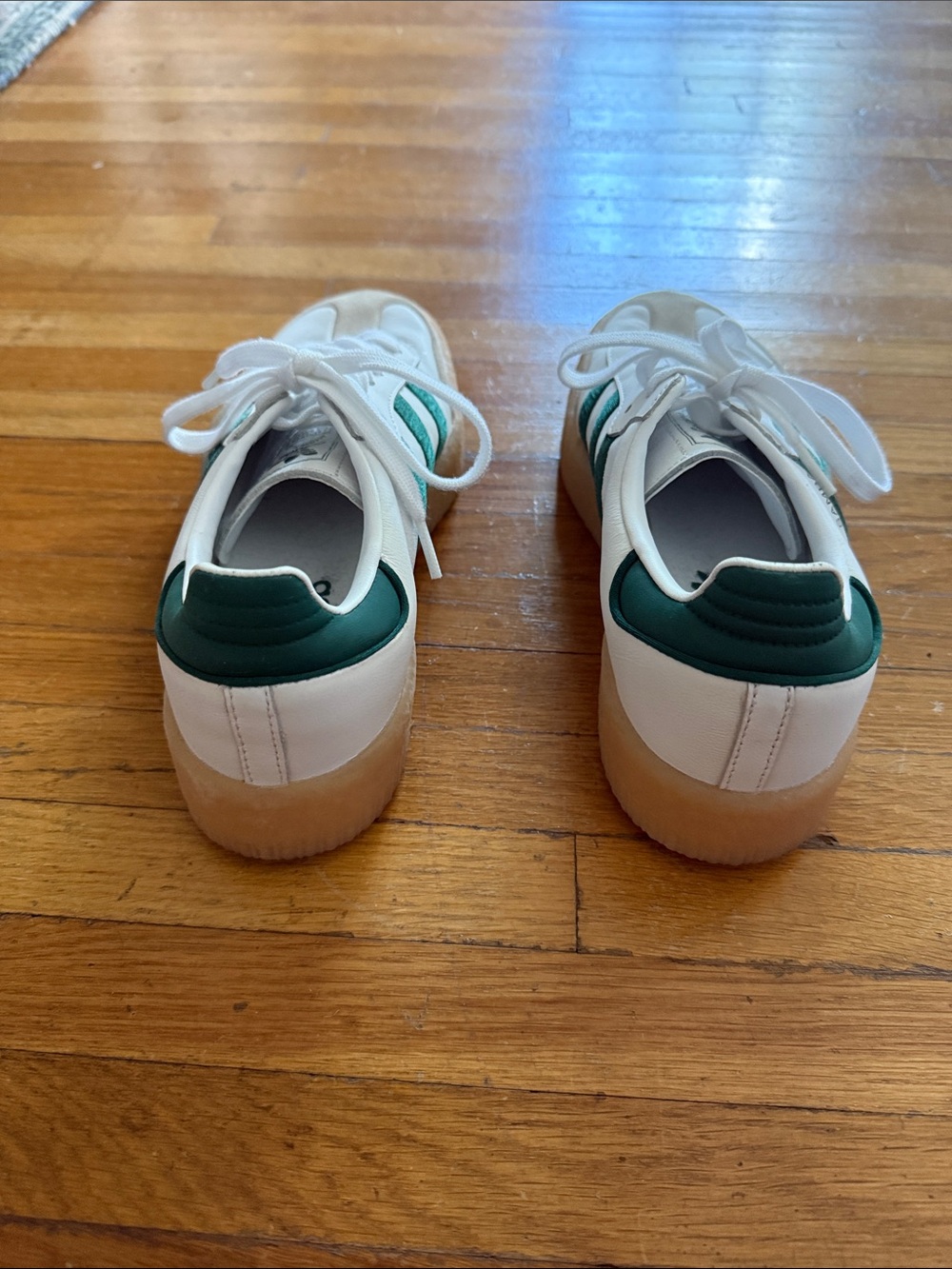adidas White Platform Samba Sneakers with Green Stripes - Picture 4 of 7